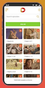 Phone screen showing a streaming app with episode listings.